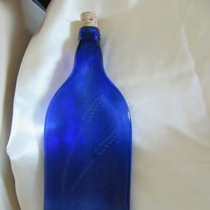 BLue Glass Flat Wine Bottle Shilo Glass